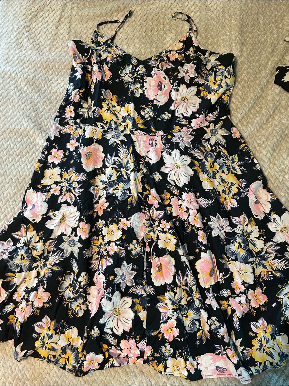 GAP Black Floral Spaghetti-Strap Dress with Pink and Yellow Blooms